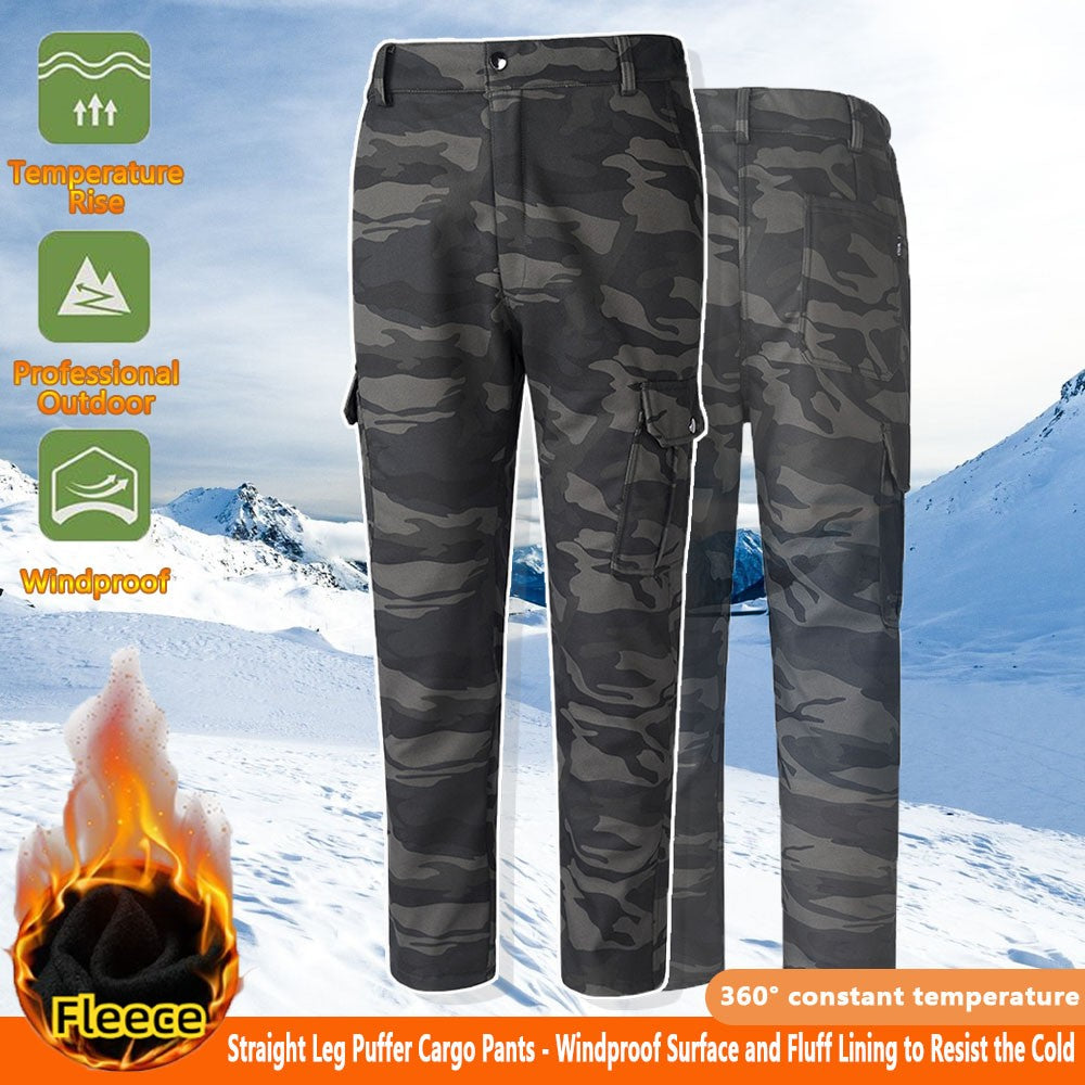 Calças Masculinas de Pena de Inverno, Grossas, de Lã, Perna Reta, Estilo Puffer, Cargo, Quentes, à Prova de Vento, para Escalada e Esqui ao Ar Livre