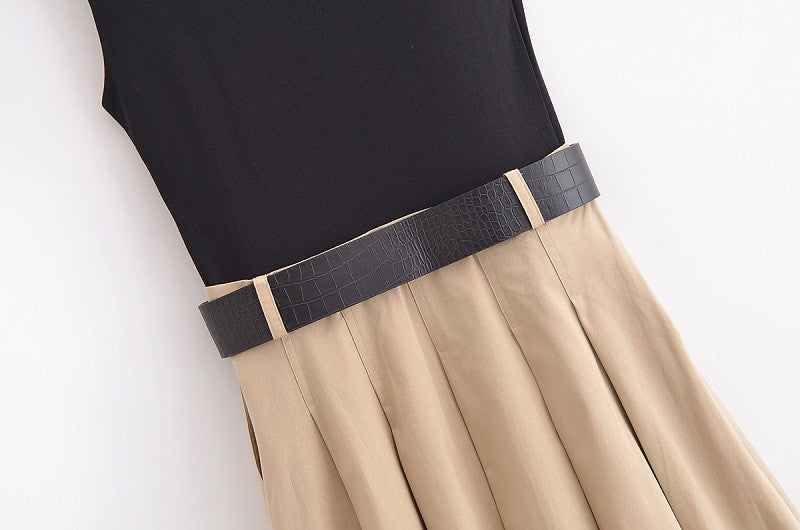 MUJER 2025 Woman Dresses Belt Pleated Midi Dress Women Sleeveless Summer Dress W