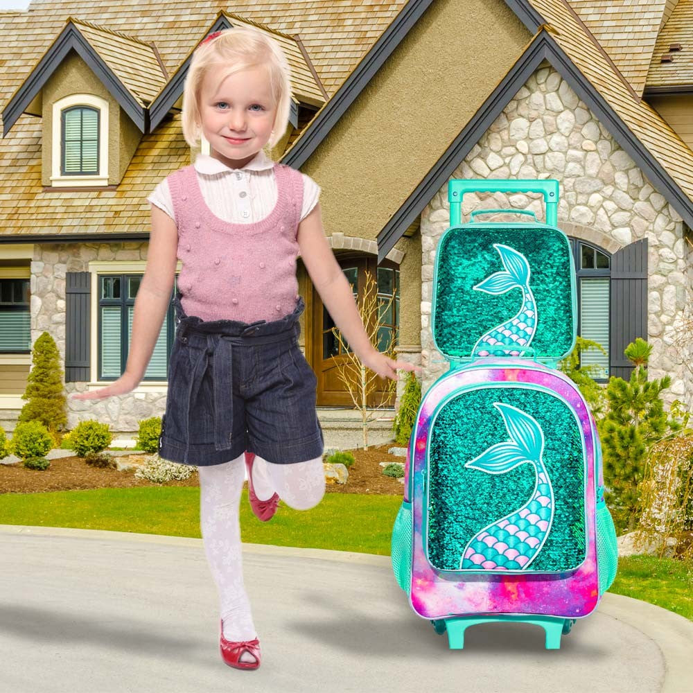 Mochila de Rodinhas 3 Peças para Meninas e Meninos, Bolsa Escolar com Rodas para Crianças, Mochila com Rodas com Lancheira