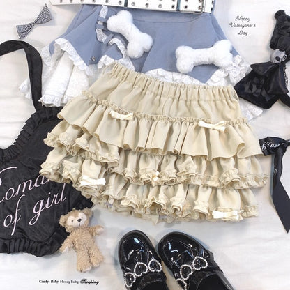 Y2K Sweet Ruffles Mini Skirt Women Kawaii Lolita Bow A Line Skirts Harajuku Japanese Cute High Waist Pink Blue Cake Skirt