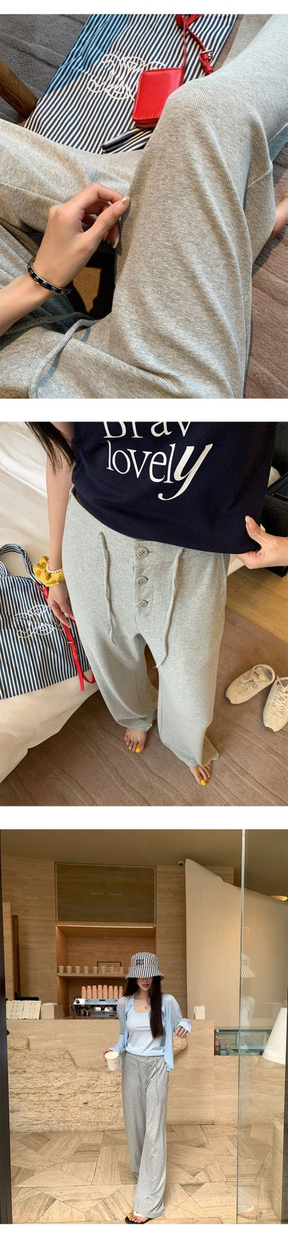 Baishiwang Silk Blend Knitted Pants Women's Summer Loose Casual Drape Long Striped Trousers Versatile Comfortable Long Pants