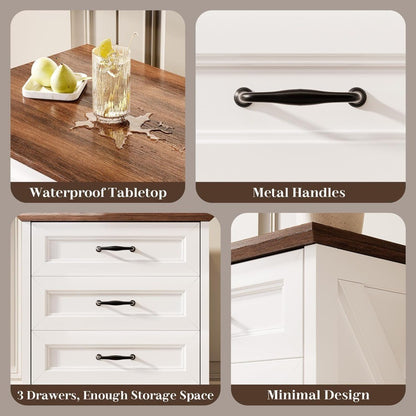 Nightstand with Drawers - Wide End Table with 3 Large Drawers & Bar Handles, Small Rustic Wood Chest of Drawers for Bedroom