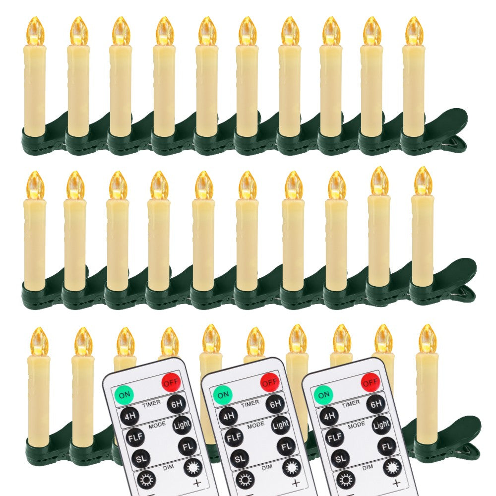 Flameless LED Taper Candles Christmas Tree Electric Candle Lights Mini Taper Clip-On Candles with Remote Timer for Wedding Decor