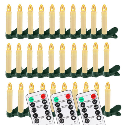 Flameless LED Taper Candles Christmas Tree Electric Candle Lights Mini Taper Clip-On Candles with Remote Timer for Wedding Decor