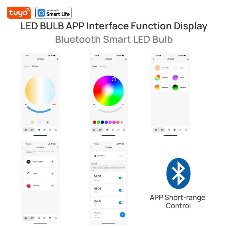 Bluetooth Remote Control LED Night Light Bulb E27 RGB 220V 15W Dimmable LED Lamp For Bedroom Decor Work With Tuya Smart Life APP