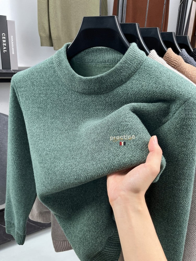 High quality plush thick men's sweater fashion brand letter embroidery winter warm round neck Korean casual knitted pullover