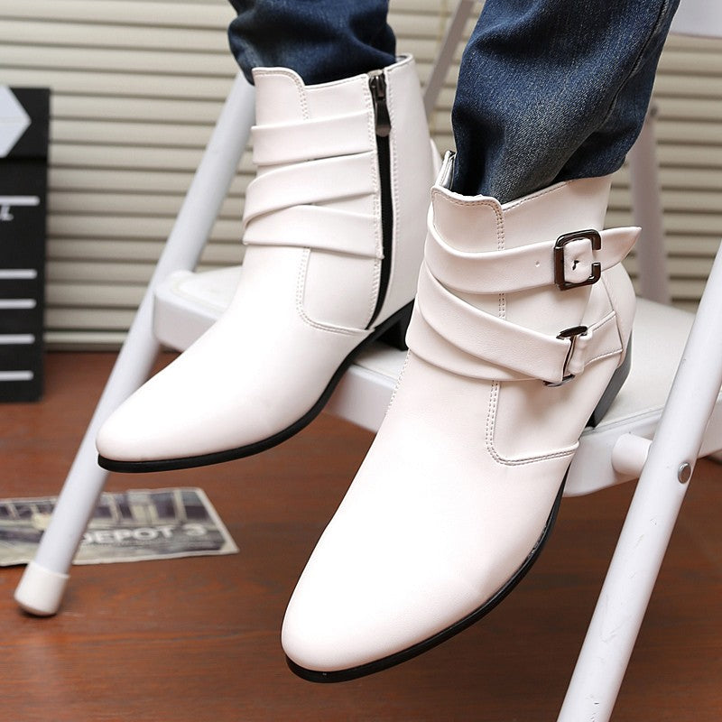 Hot Sale Luxury Chelsea Boots Men Pointed -toe Mens White Boots Black British Style High-heel Men Dress Boots Design Ankle Boot