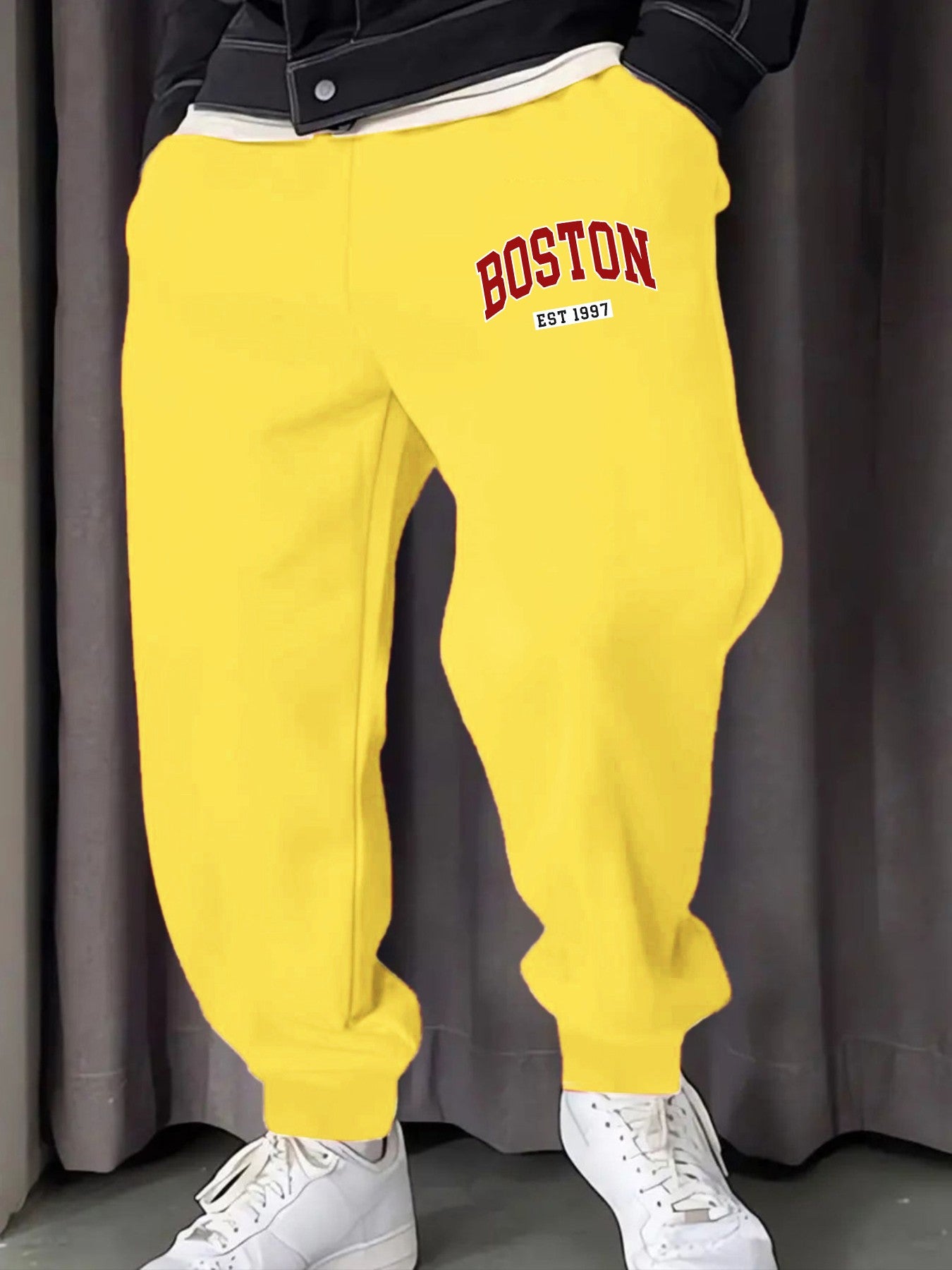 Boston Letter Est 1997 Printing Male Sweatpants Fashion Fleece Pant Trendy Jogging Britches Casual Comfy All-Match Long Pants