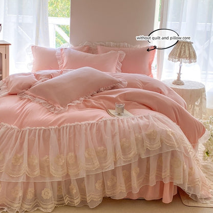 3pcs Korean lace Bedding set wedding Duvet Cover Set (1*Duvet Cover + 2*Pillowcase, Without Core)for bedroom guest room