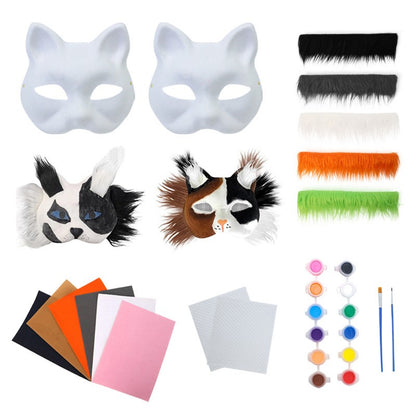 3Pcs/set DIY Handmade Graffiti Half Face Mask Therian Mask Kit Blank Mask Half Face Hand Drawn Animal Cat Fox Mask Party Gifts