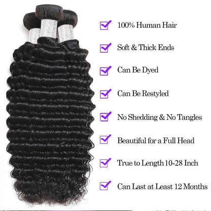 Brazilian Virgin Deep Wave Bundles 100% Unprocessed Deep Curly Human Hair 1 3 4Bundles Grade Deep Wave Human Hair Natural Color