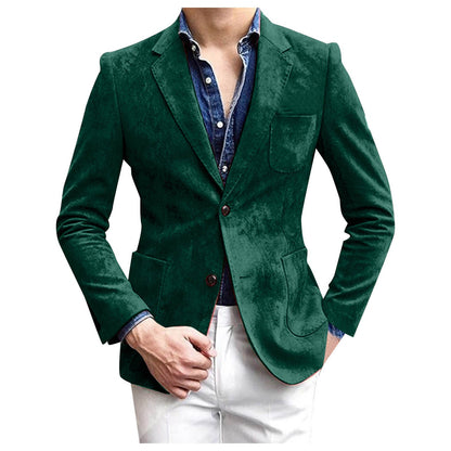 Casual Blazer One Button Business Suit Jacket Mens Fashion Velvet Long Sleeve Pockets Lapel Suit Jacket Blazers Para Hombre