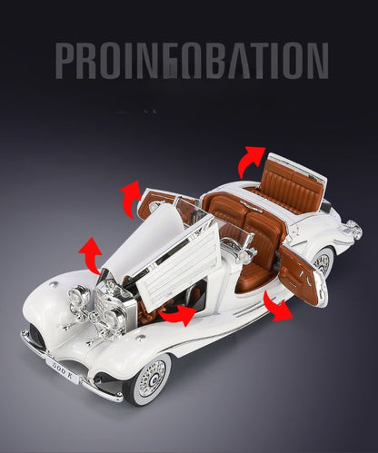 Simulação 1/24 Escala Benz 500K 1936 Clássico Modelo Carro Vintage Com Caixa de Exibição Presente de Aniversário Menino Coleção Miniatura Carro