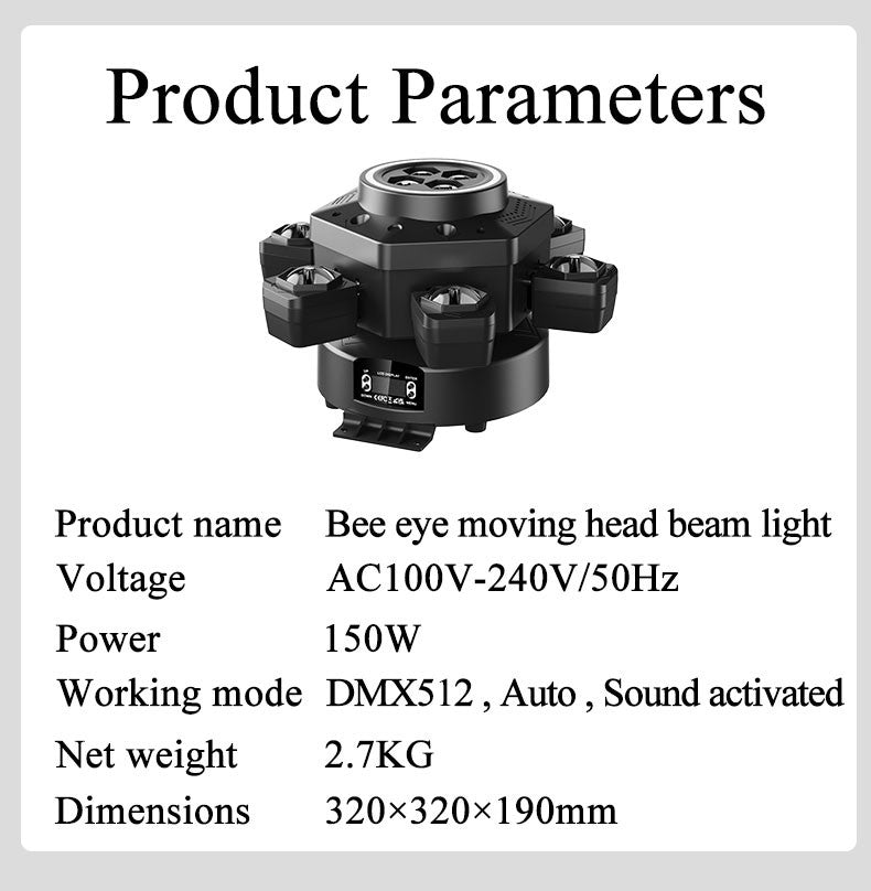 6-Arm Bee Eye Moving Head Dj Light 150W RGBW Stage Party Beam Light DMX512 Sound Activated Disco Lighting with Remoter