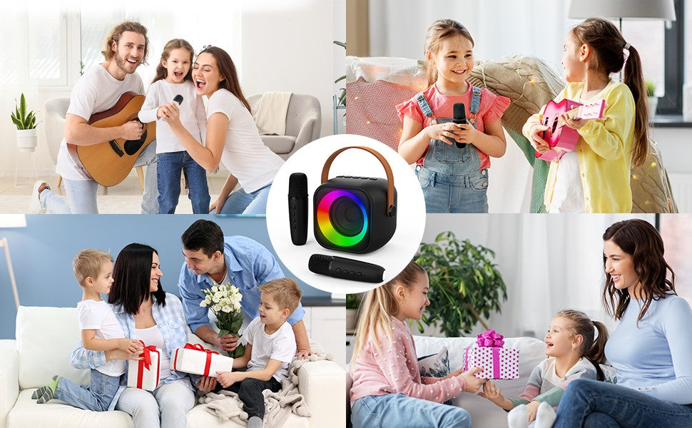 Máquina de Karaokê Portátil Haomuren com 1 ou 2 Microfones Sem Fio Mini Caixa de Som Bluetooth para Crianças Cantarem Presente de Festa em Família