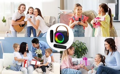 Máquina de Karaokê Portátil Haomuren com 1 ou 2 Microfones Sem Fio Mini Caixa de Som Bluetooth para Crianças Cantarem Presente de Festa em Família