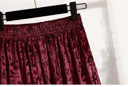 Plus Size Plus Size Women's Velvet Pleated A- Line Midi Skirt Autumn Winter Slimming Half-length Versatile Fashionable Commut...