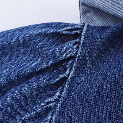 European style new women's fashion all-match temperament lotus leaf lace V-neck long-sleeved denim shirt