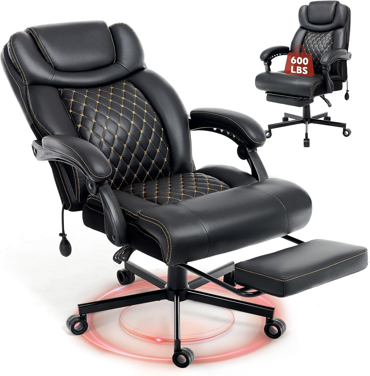 600LBS Big and Tall Office Chair for Heavy People,Large Reclining Executive Chairs with Foot Rest&AirAdjust Lumbar Support