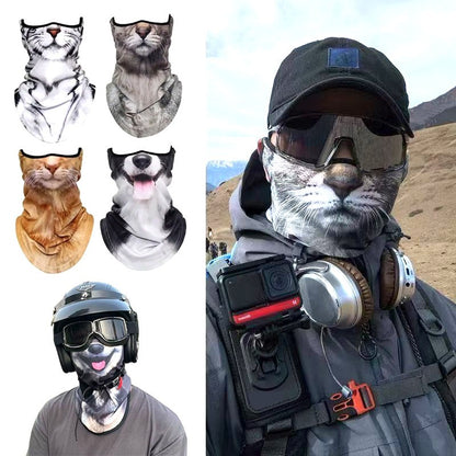 3D Ear Hanging Cycling Animal Face Mask Animal Pattern Ear Loop - Cat Design UV Sun Wind Dust Proof Balaclava for Outdoor Sports