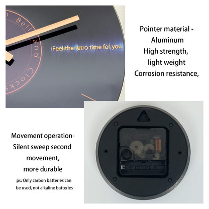 Creative Music Element Vinyl Record Pattern Tempered Glass Wall Clock Living Room Bedroom Kitchen Home Decoration Wall Clock Silent Quartz Clock Holiday Gift 12 Inches 14 Inches 16inch (Without Batteries)