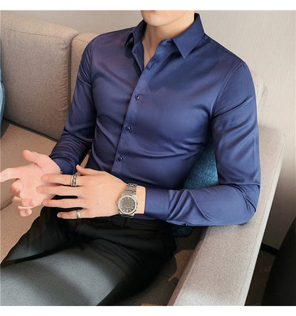 Plus Size S-7XL High Quality Men Dress Shirt 2024 Autumn Long Sleeve Solid Business Slim Shirts Homme Dress Social Casual Shirt