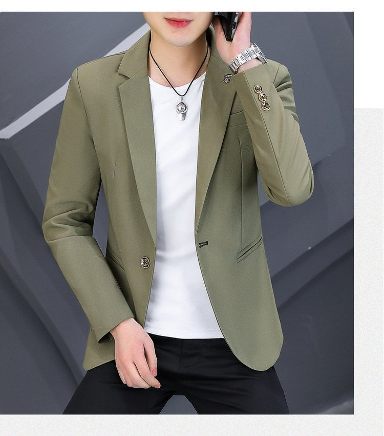 High-quality, fashionable, stylish, versatile and trendy business casual suit men's solid color fitted top
