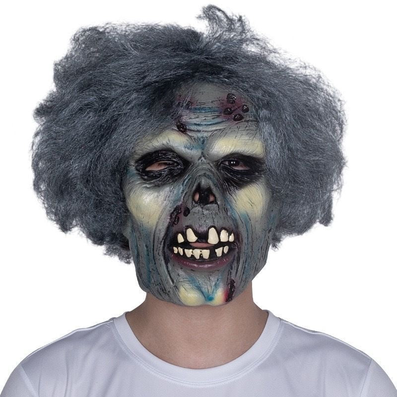 Halloween Scary Zombie Latex Mask with Grey Hair - Horror Rotten Face Prop for Haunted House, Cosplay & Party