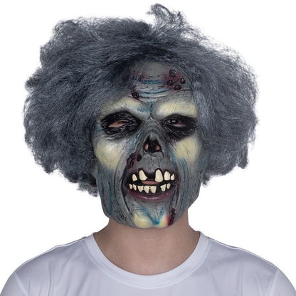 Halloween Scary Zombie Latex Mask with Grey Hair - Horror Rotten Face Prop for Haunted House, Cosplay & Party