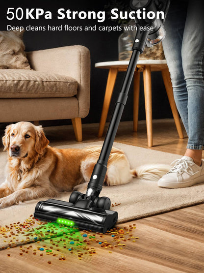 Aspirador de Pó Sem Fio, 50Kpa/55Mins Aspiradores de Pó para Casa, Aspirador Vertical Antiemaranhamento com Autossuporte, Carregamento com Suporte de Parede