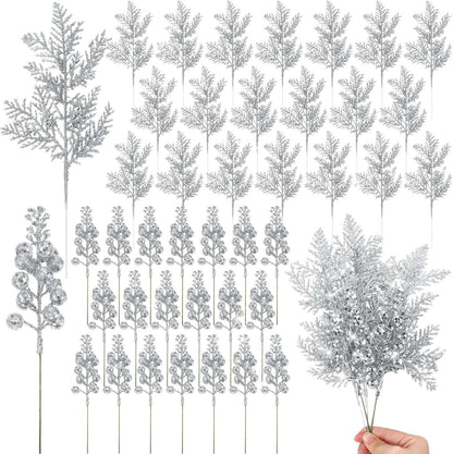 Glitter Christmas Decoration Artificial Berrys Bouquets Stalk Pine Needle Xmas Tree Ornament Xmas DIY Wreath Gift Accessories
