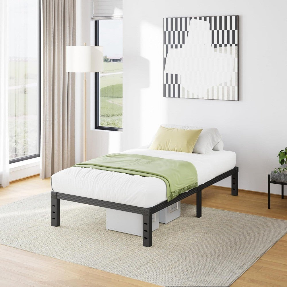 Bases de Cama Metálicas Twin XL de 30 cm de Altura, Estrutura de Cama Plataforma Twin XL Sem Necessidade de Box Spring, Fácil Montagem, Sem Ruído, Resistente, Preto
