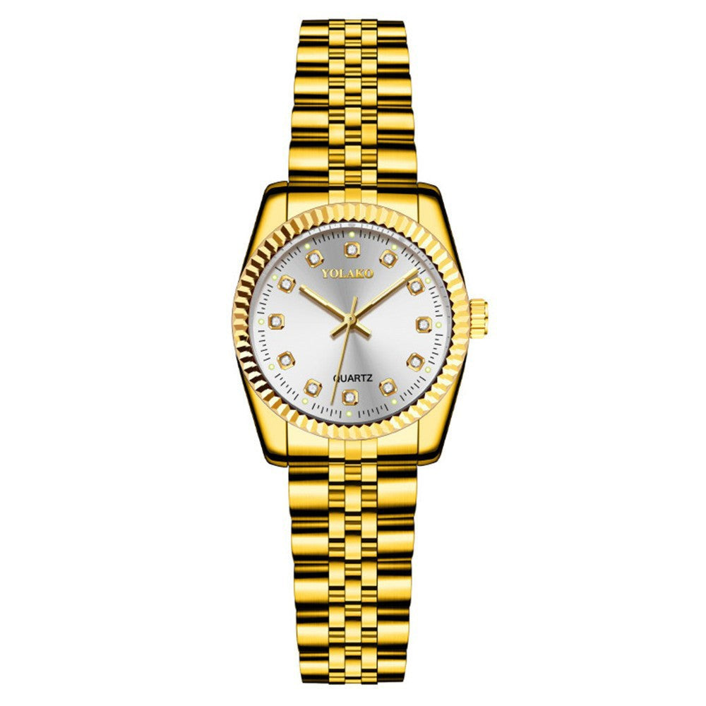 Watches for Women Simple Casual Student Fashion Quartz Diamond-Encrusted Steel Band Calendar Gold Set Men's Watch Couple