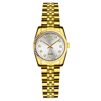 Watches for Women Simple Casual Student Fashion Quartz Diamond-Encrusted Steel Band Calendar Gold Set Men's Watch Couple
