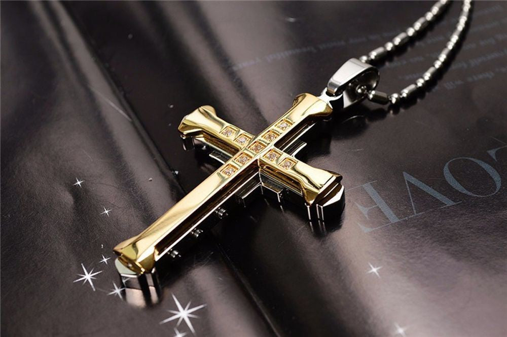 SUMENG 2025 Novo Colar Masculino de Aço Inoxidável com Pingente de Cruz de Cristal Jesus nas Cores Dourado/Preto/Azul e Zircônia