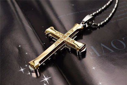SUMENG 2025 Novo Colar Masculino de Aço Inoxidável com Pingente de Cruz de Cristal Jesus nas Cores Dourado/Preto/Azul e Zircônia