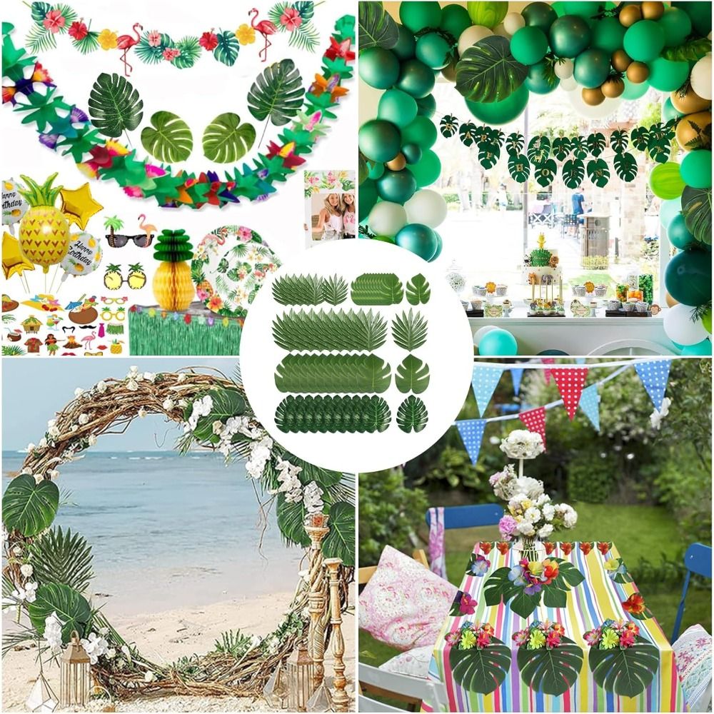 10PCS Tropical Palm Leaves Summer Monstera Artificial Silk Turtle Leaves for Home Hawaiian Luau Beach Wedding Party Decor