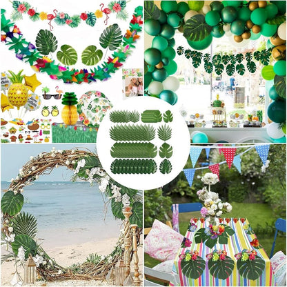 10PCS Tropical Palm Leaves Summer Monstera Artificial Silk Turtle Leaves for Home Hawaiian Luau Beach Wedding Party Decor