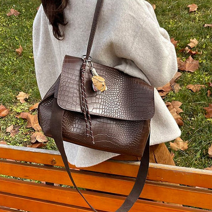 Crocodile Pattern Crossbody Bag For Women Black Shoulder Bag Brand Designer Women Bags Luxury PU Leather Flap Messenger Handbag