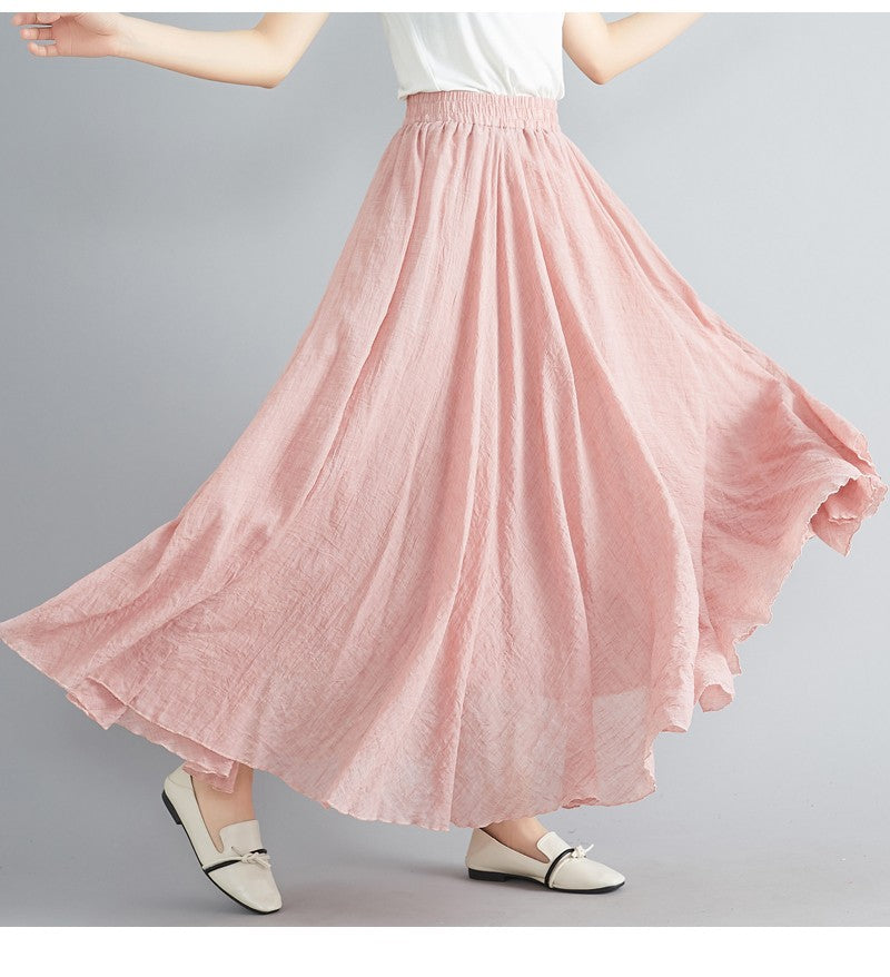 Fashion Solid Cotton Linen Women Skirts Maxi Elegant Harajuku Saia Casual Loose Long Skirt Ladies Clothes Faldas Ropa Mujer