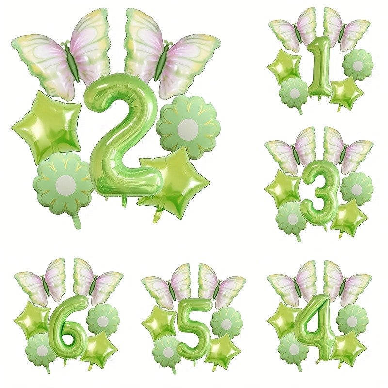 7 Green Butterfly Balloon Luminous Latex with Star Floral Decor Princess Birthday Anniversary Home Party Garland Decor Supplies