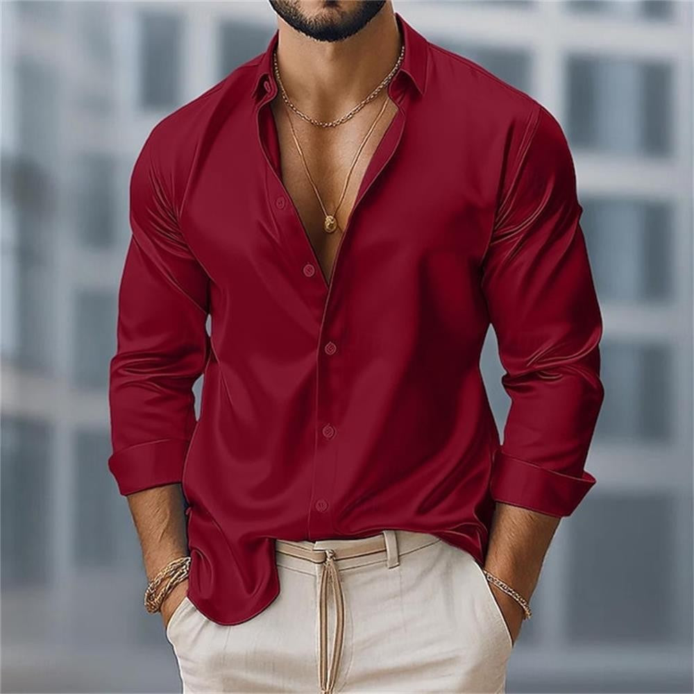 Fashionable men's long sleeved shirt with slim fit collar button casual party plus men's shirt