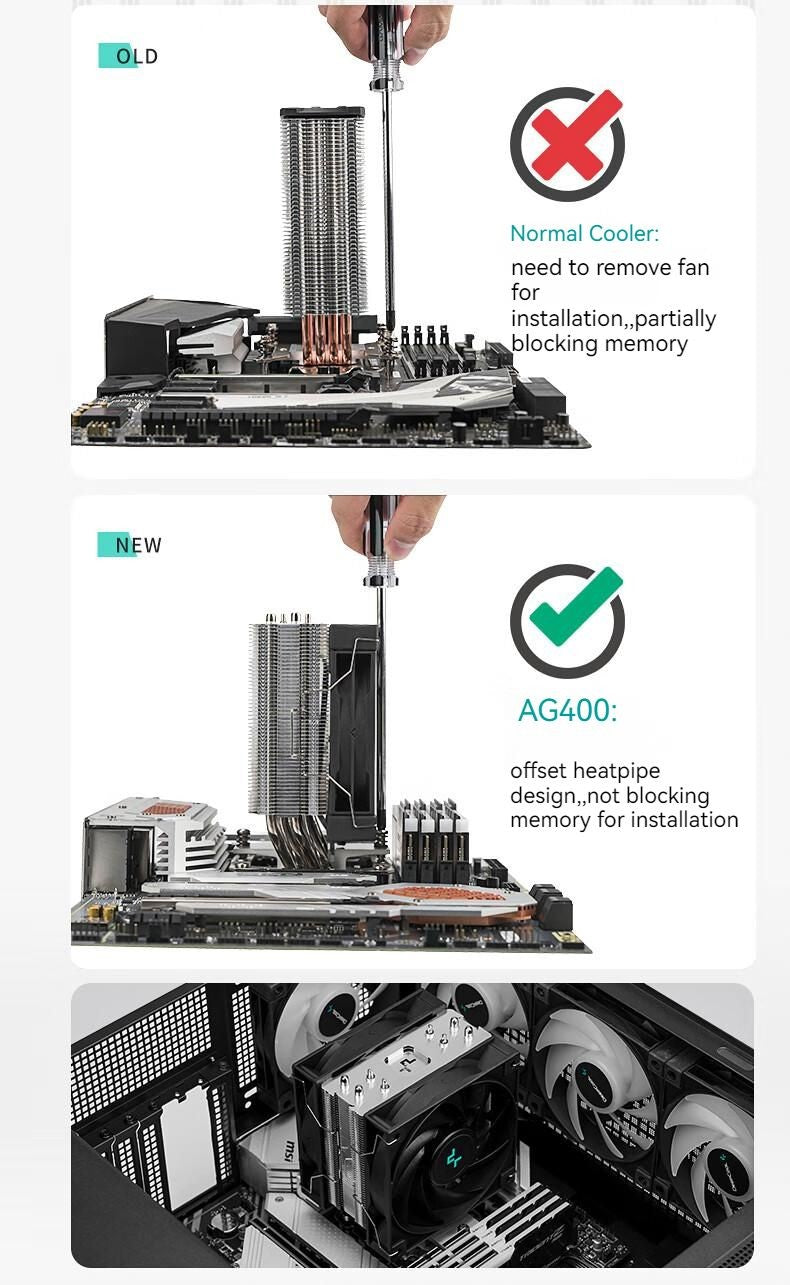 DEEPCOOL AG400 4 Heat pipes Dual Fan CPU Air-Cooling Radiator 2000RPM Desktop Cooling Fan For Intel LGA1700 1200 115X AMD AM4