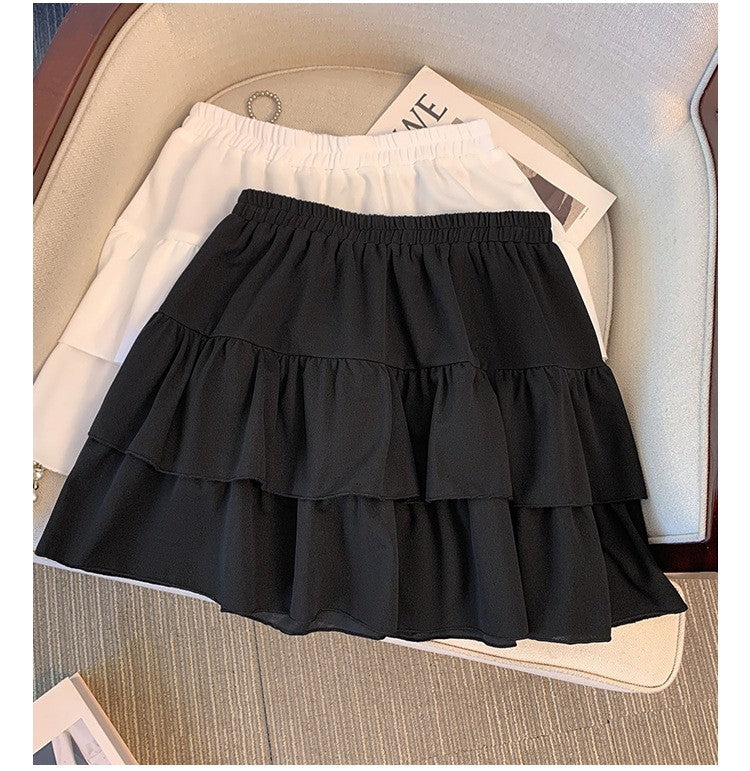 150Kg Plus Size Women's Hip 165 Cake Short Skirt Casual Pleated Ruffled Edge Skirt Black White 5XL 6XL 7XL 8XL 9XL