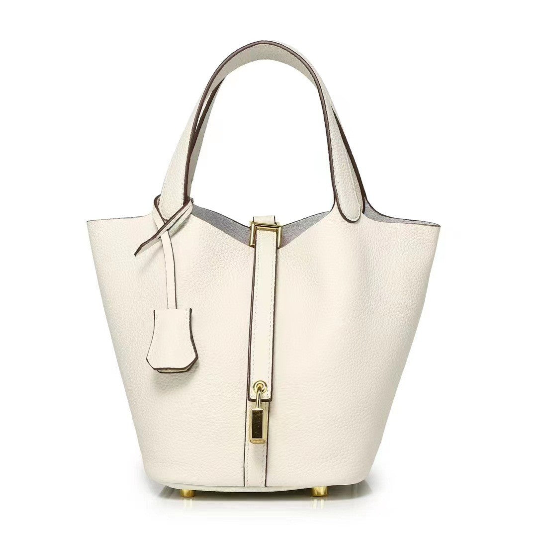 New Leather Luxury Handbag, High-end Soft Leather Bucket Bag, Cowhide Portable Gift Bag, Commuting Versatile Women's Bag
