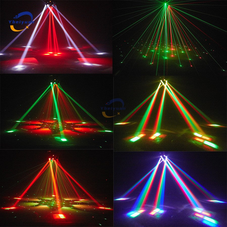 150W RGBW 4-in-1 6 Arm Moving Head Dye Bee Eye Effect Light DMX512 Remote Control DJ Disco Bar Birthday Party Christmas Stage