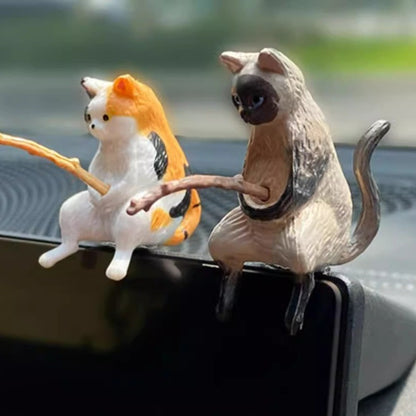Gato-pescador Decoração de Interiores de Carro Resina Fofa com Óculos de Tubo Pingente para Retrovisor de Carro Saída de Ar para Acessórios de Carro