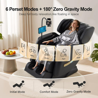 Massage Chair Full Body - Zero Gravity Massage Chair with 4D L-Track Roller System, Full Body Air Compression, Heat Therapy & Sm