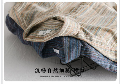 6158 Spring Fashion Japan Style Vintage Stripe Simple Cargo Shirt for Men Good Quality Cotton Long Sleeve Slim Fit Casual Blouse