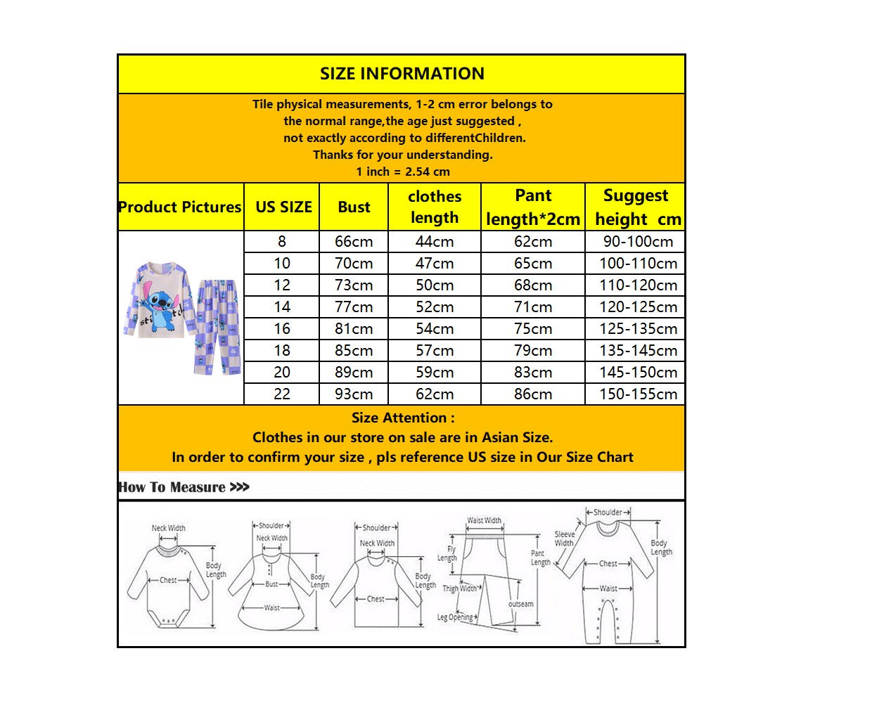 New Pajama Boys Girls Pajamas Stitch Clothing Sets Kids Long Sleeve +Pant 2Piece Children Home Clothing Girl Nightgown